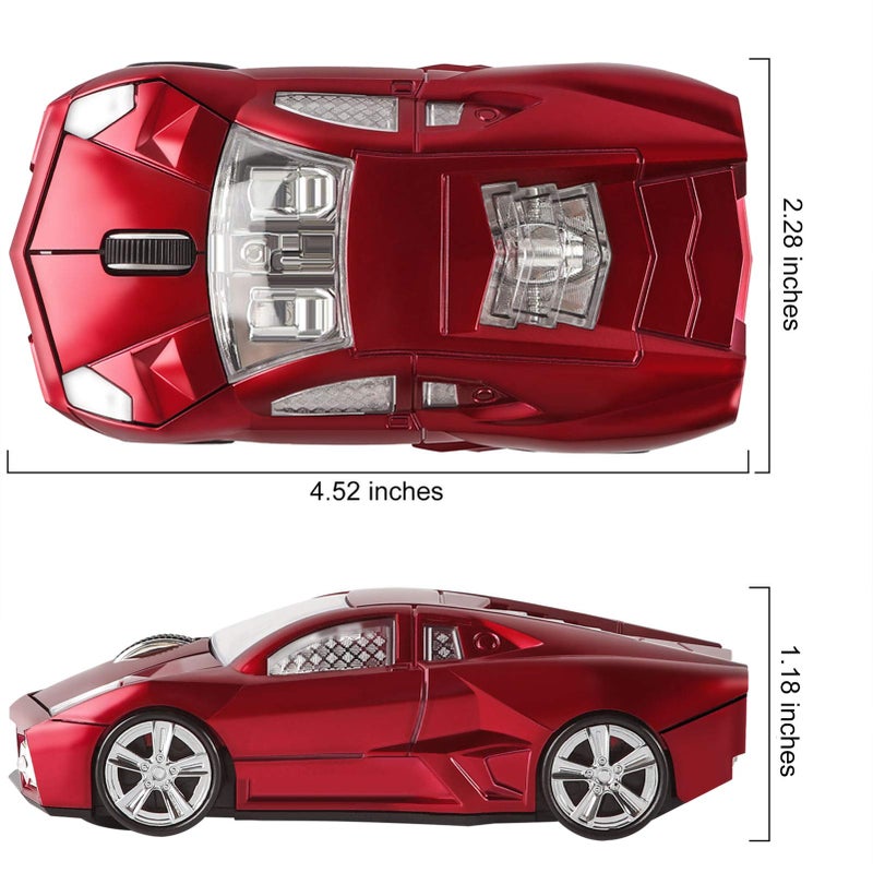 CHUYI Cool Sports Car Shaped Wireless Mouse 1600DPI Cordless Optical Mice with USB Receiver for Office School Home Travel, for PC Laptop Computer Gift (Red-1 Pack) - Image 4